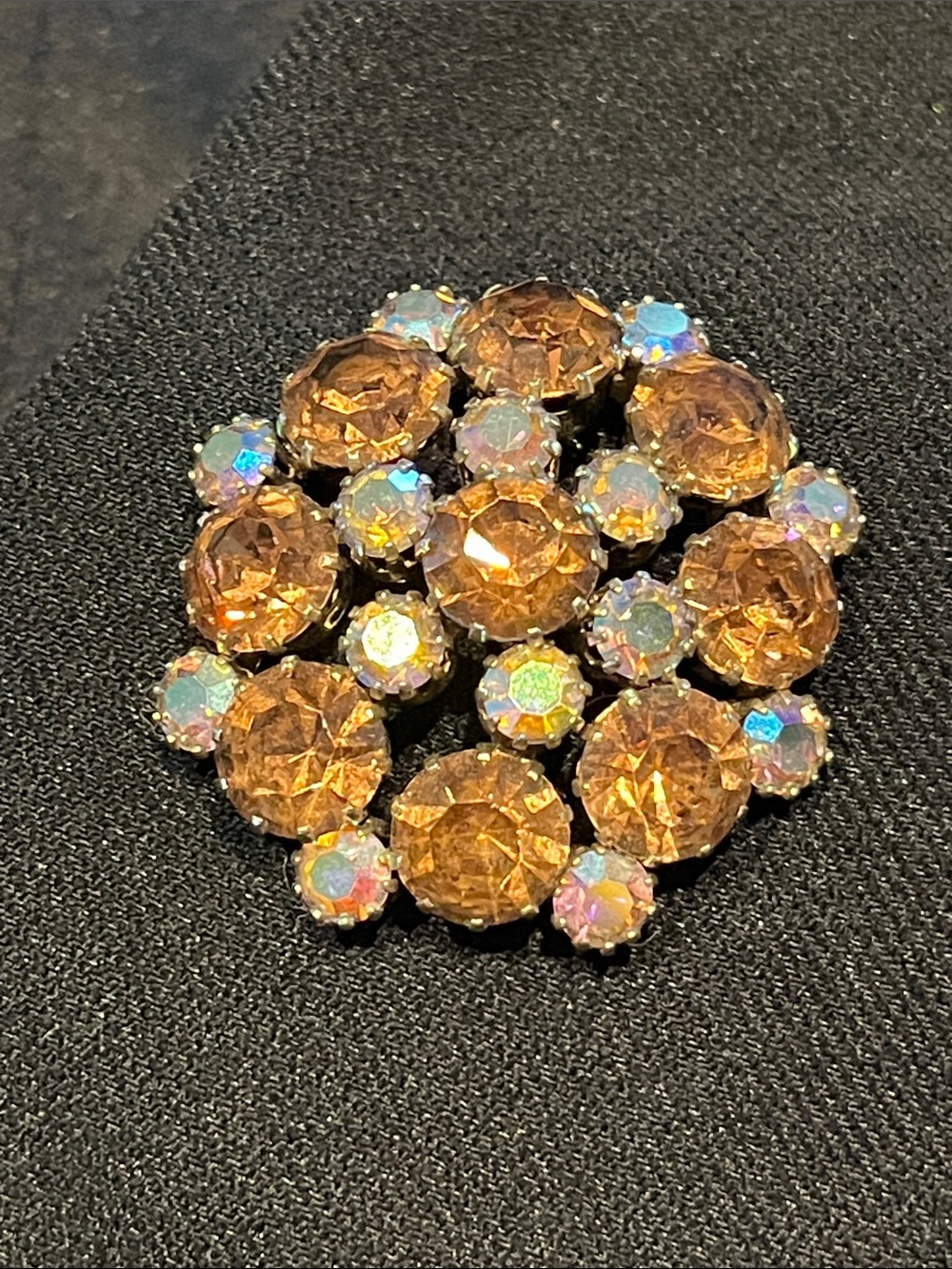Signed Kramer Juliana Style Topaz AB Rhinestone Brooch 2.5” Vintage